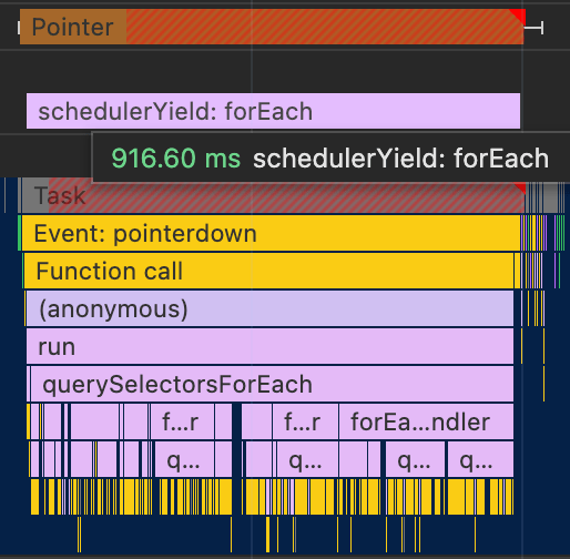 A 917ms long task blocking a pointer interaction